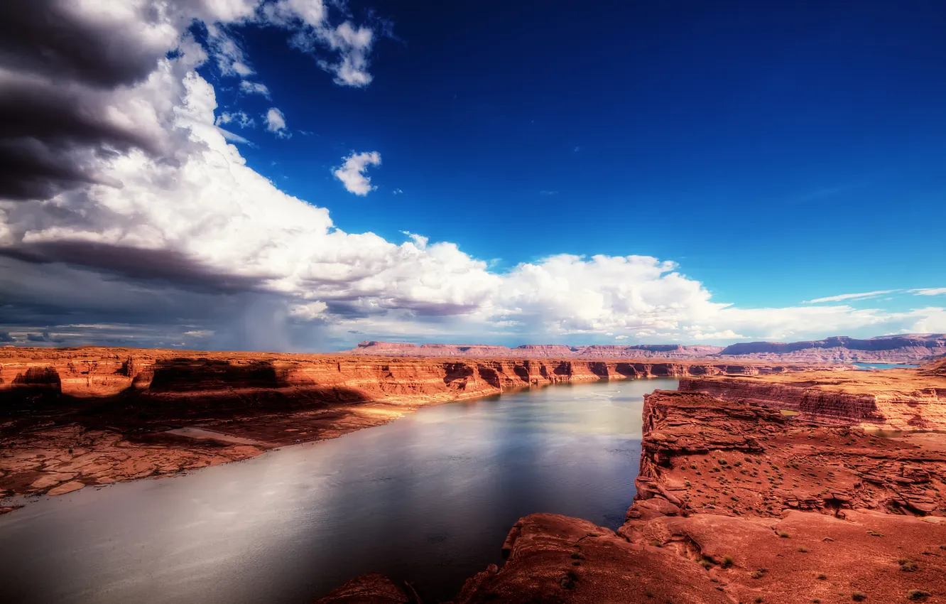 Photo wallpaper the sky, clouds, nature, river, canyon