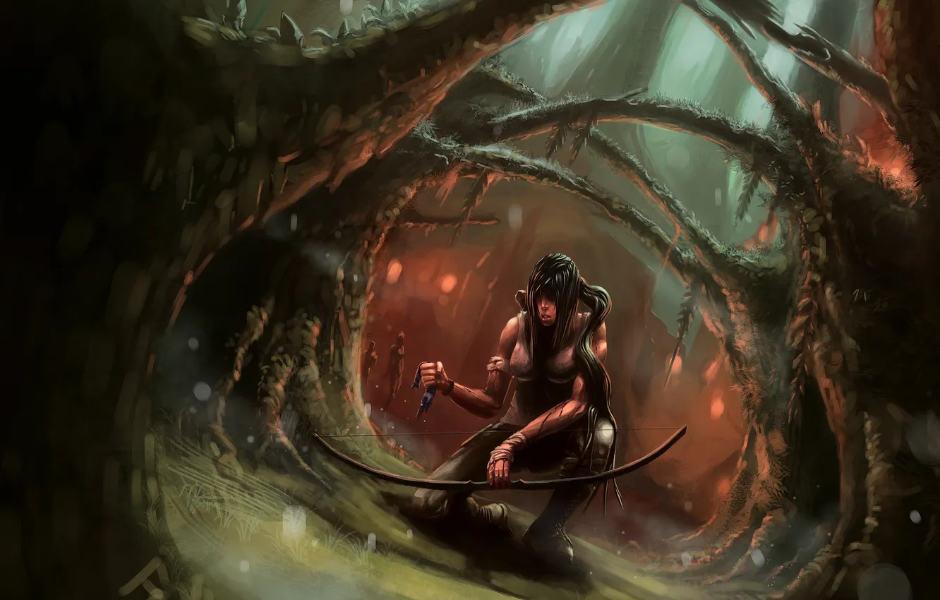Photo wallpaper forest, girl, weapons, Tomb Raider, Croft, Lara, Luz