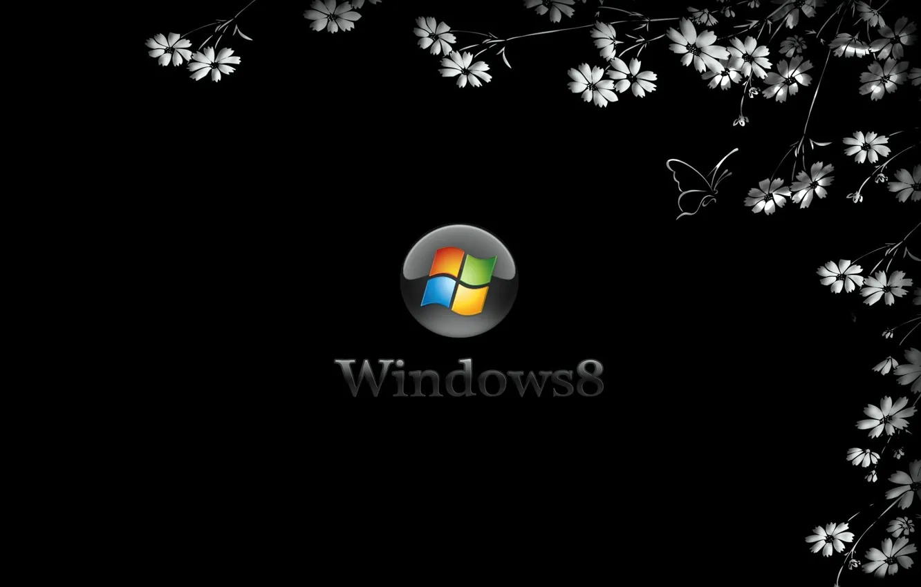 Photo wallpaper flowers, background, black, windows 8