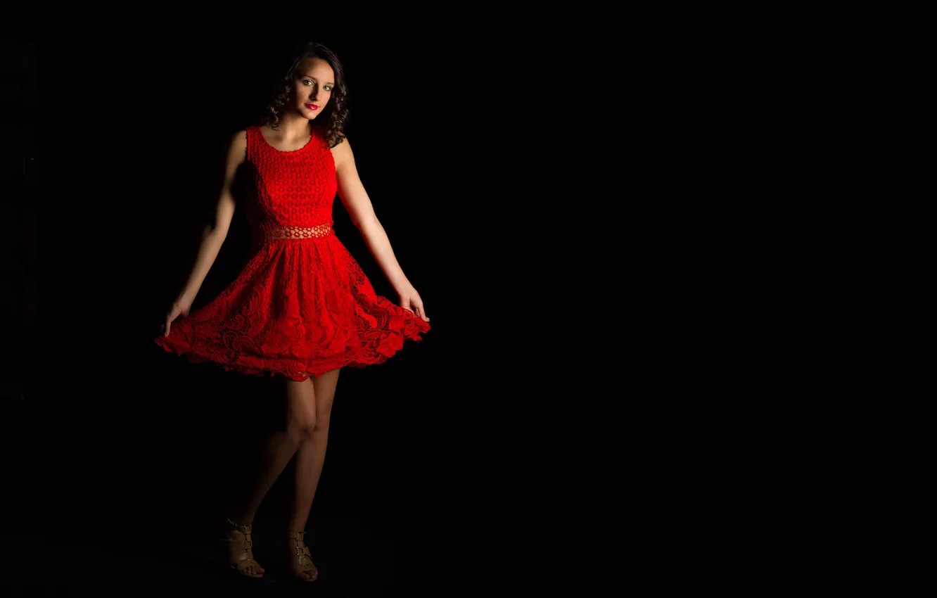 Photo wallpaper look, girl, style, dress, in red
