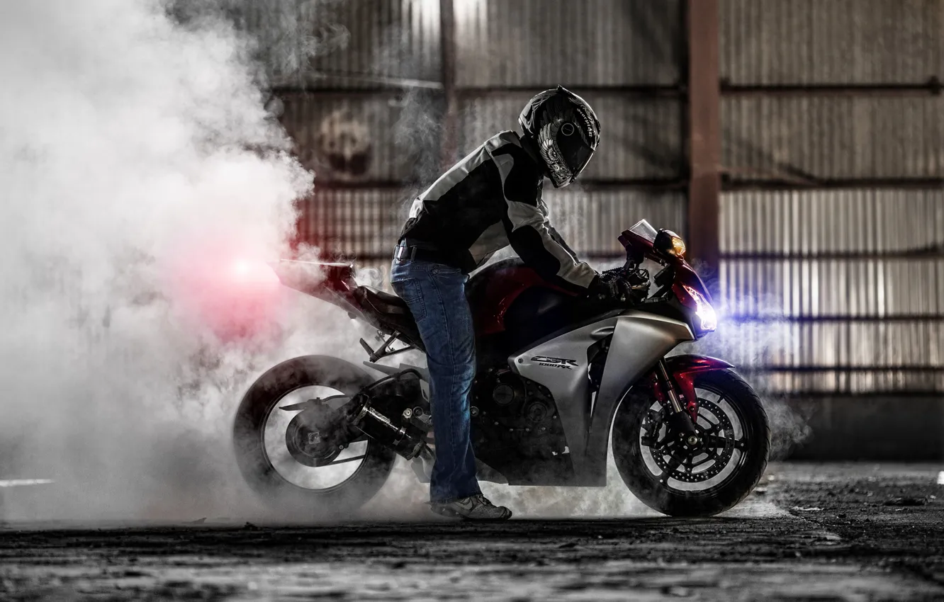 Photo wallpaper smoke, motorcycle, Honda, burnout, superbike, sportbike, honda cbr 1000rr