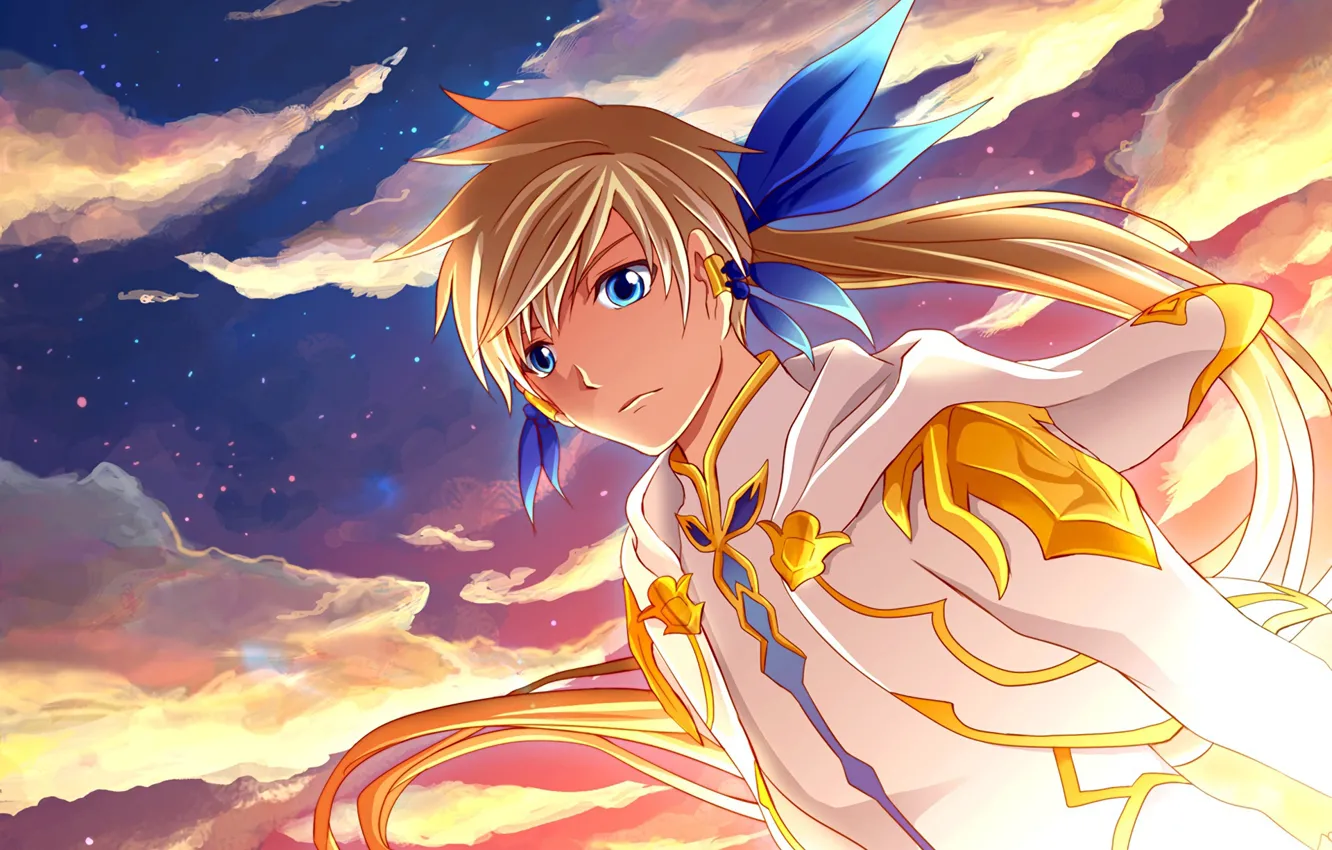 Photo wallpaper the sky, clouds, sunset, anime, art, guy, Tales Of Zestiria