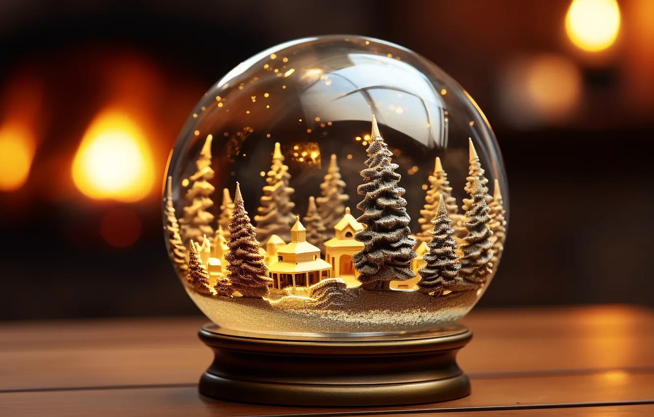 Photo wallpaper forest, glass, light, lights, table, toy, Shine, ball