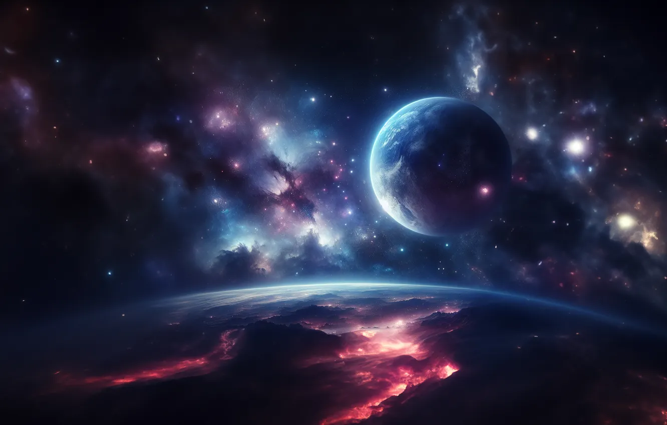 Photo wallpaper space, universe, red, blue, nebula, stars, planet