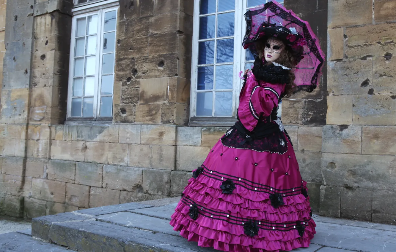 Photo wallpaper umbrella, dress, mask, costume, Venice, carnival
