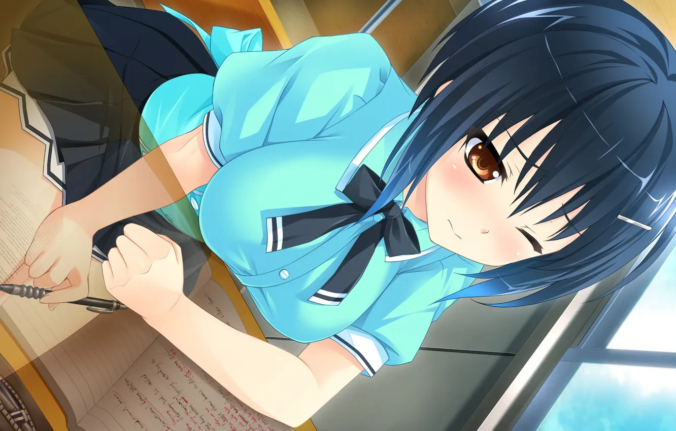 Photo wallpaper girl, handle, notebook, art, desks, kaneshiro ai, Baka Moe Heart ni Ai wo Komete!, inconvenience