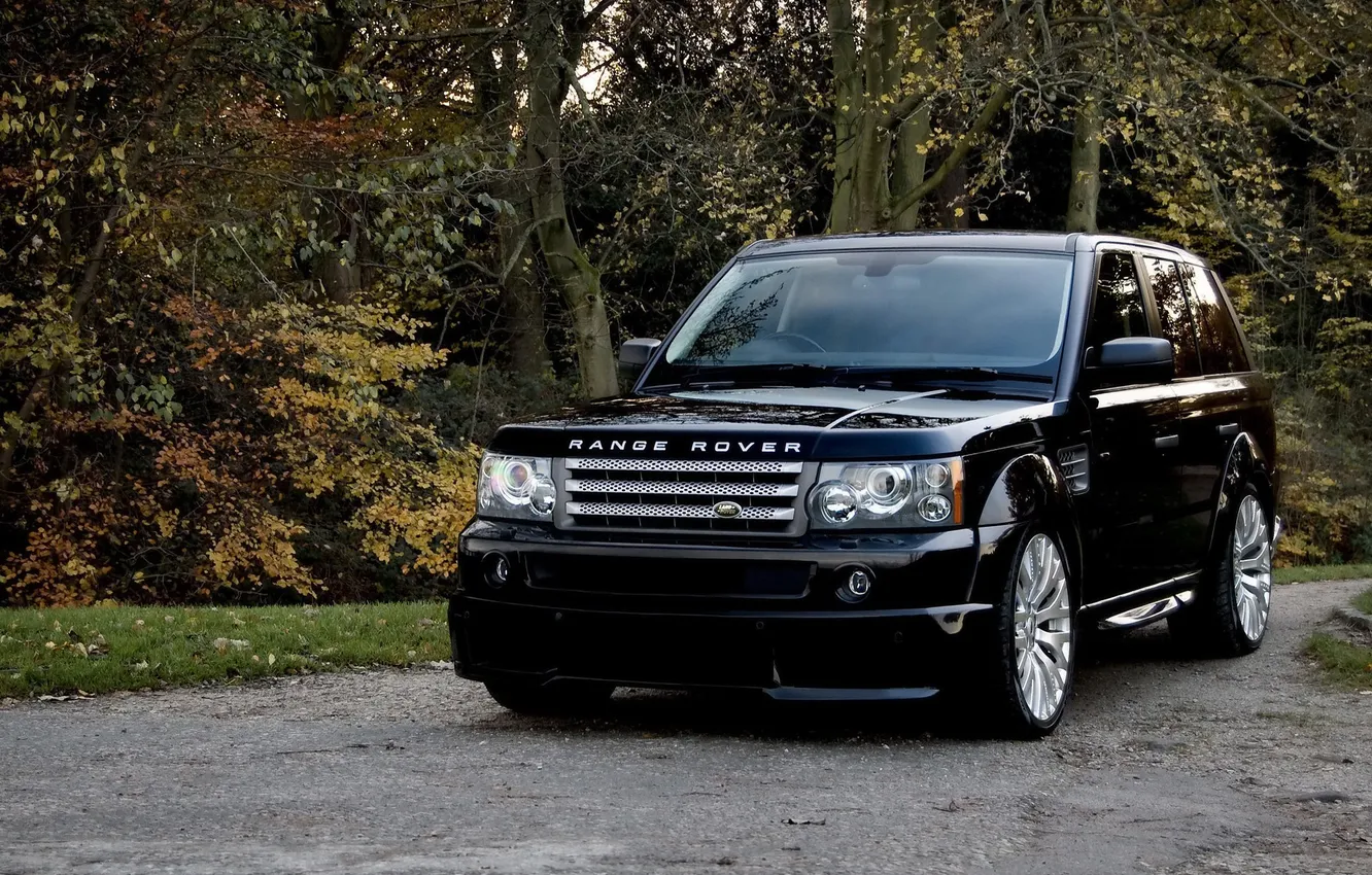 Photo wallpaper machine, autumn, trees, black, car, Rover, kahn, Range