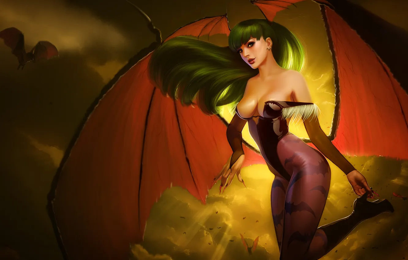 Photo wallpaper girl, wings, Morrigan