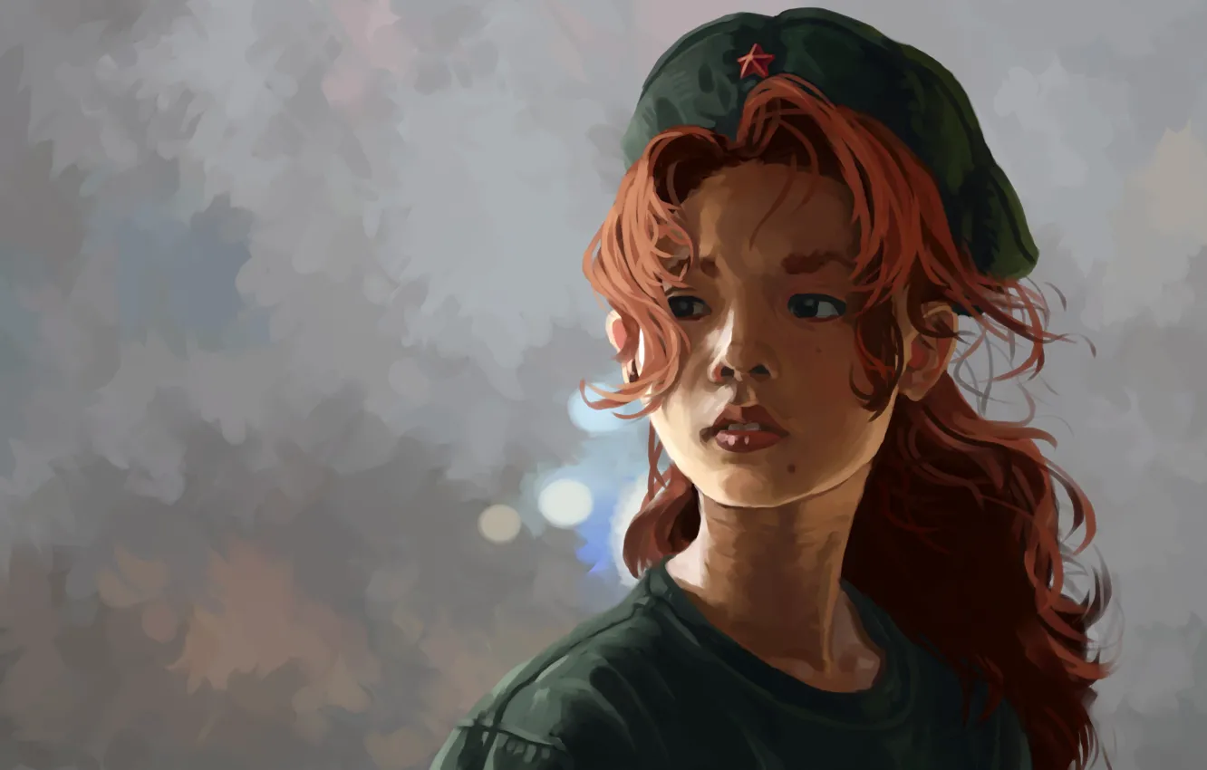 Photo wallpaper girl, art, red, Chuugoku