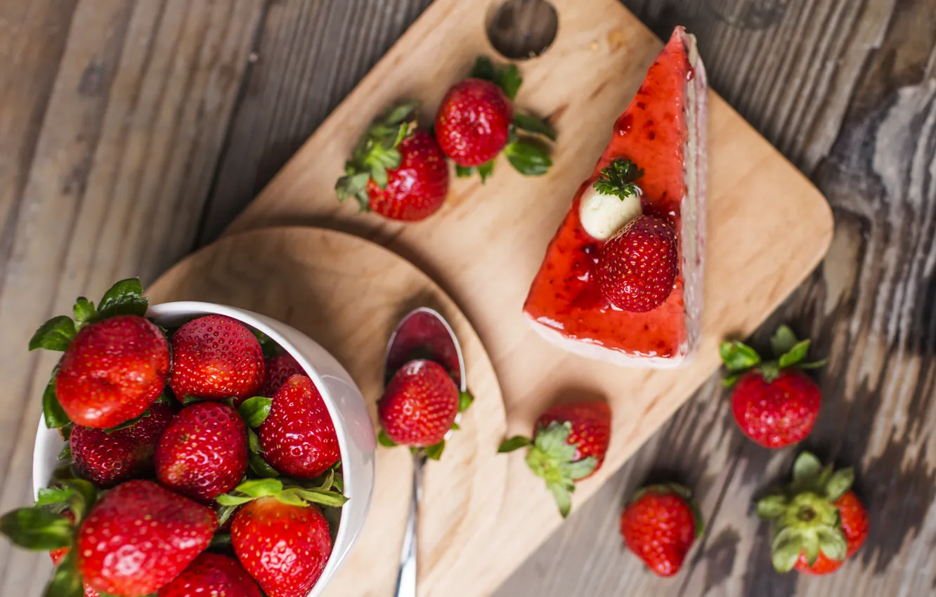 Photo wallpaper food, strawberry, cake, dessert