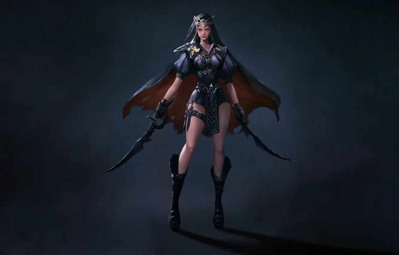 Photo wallpaper girl, style, art, background, assassin, Minimalism, Cloak, dagger