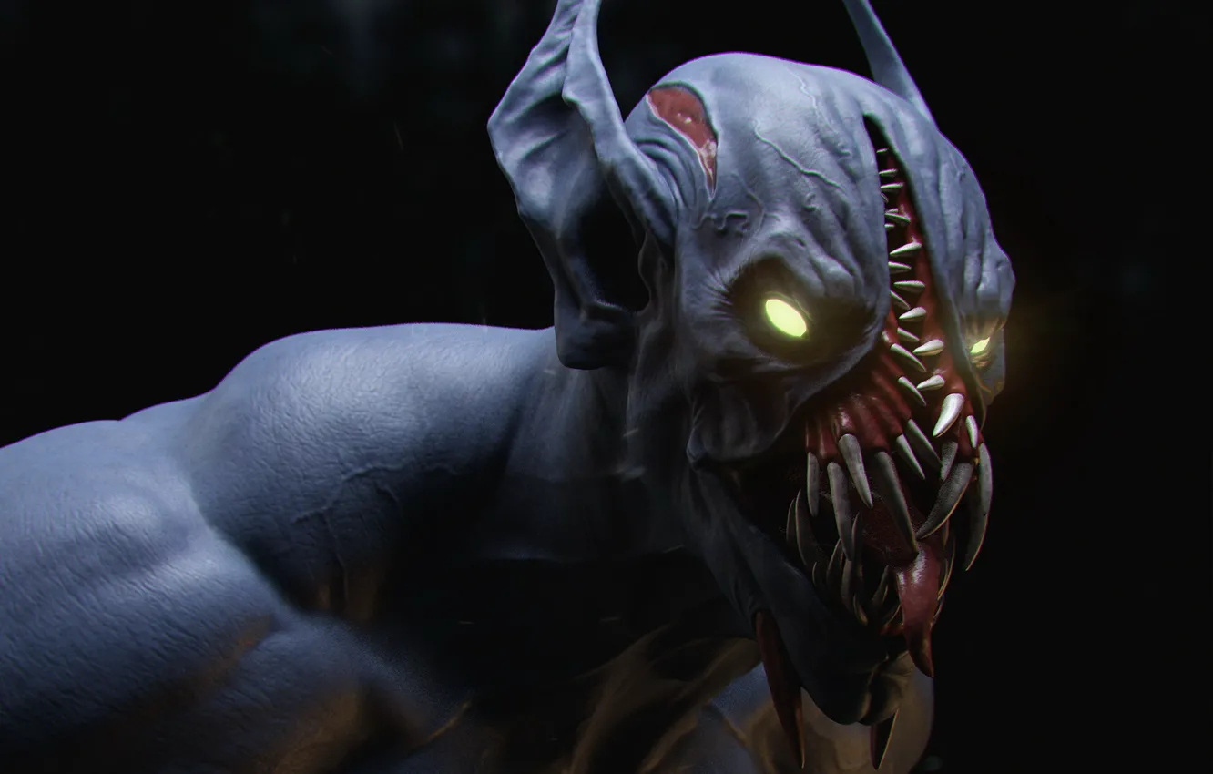 Photo wallpaper eyes, glare, head, mouth, fangs, dota 2, night stalker, Balanar
