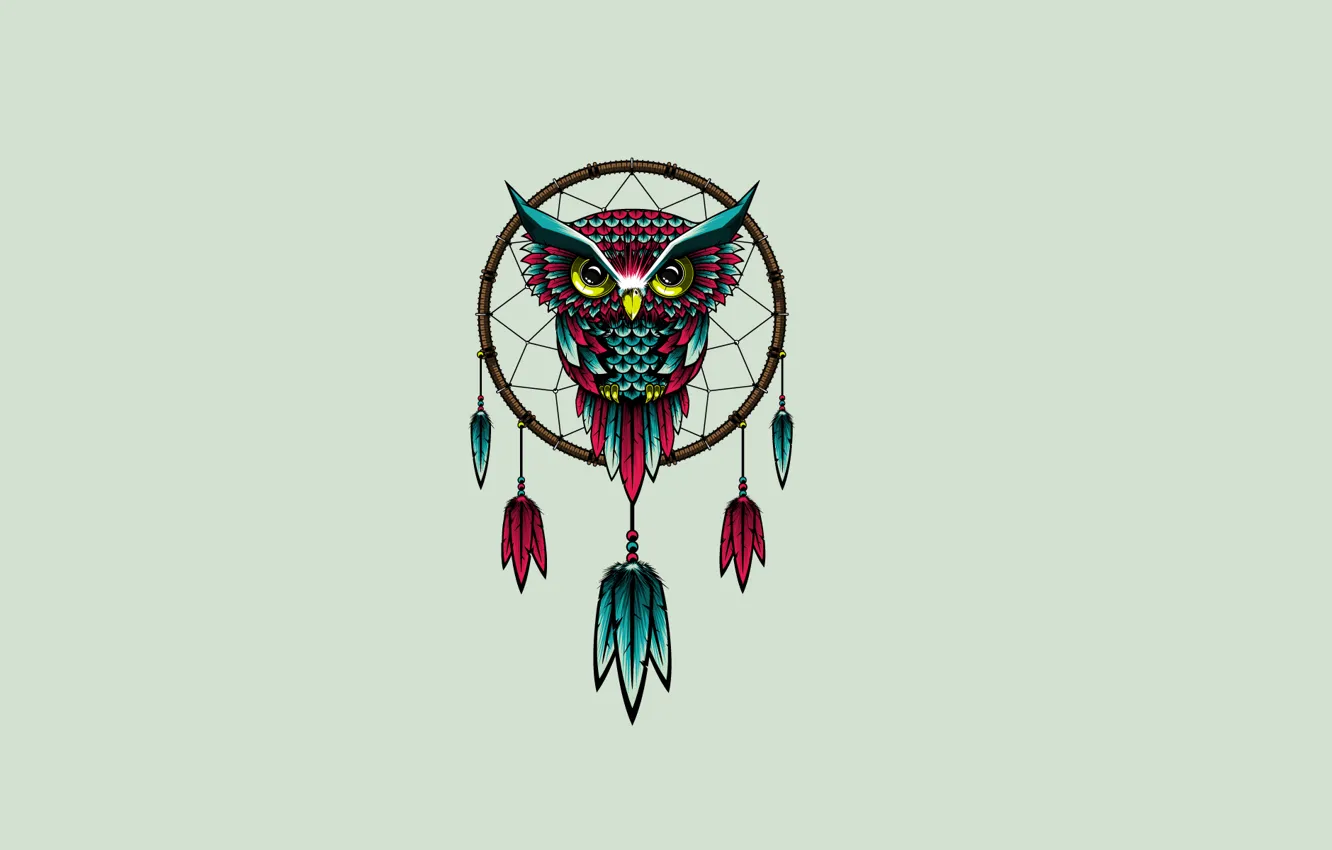 Photo wallpaper owl, bird, minimalism, owl, Dreamcatcher, Dreamcatcher