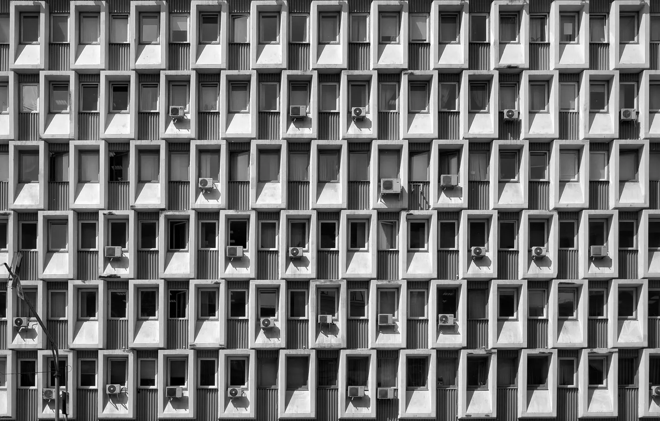 Photo wallpaper white, black, pattern, effect, squares, building