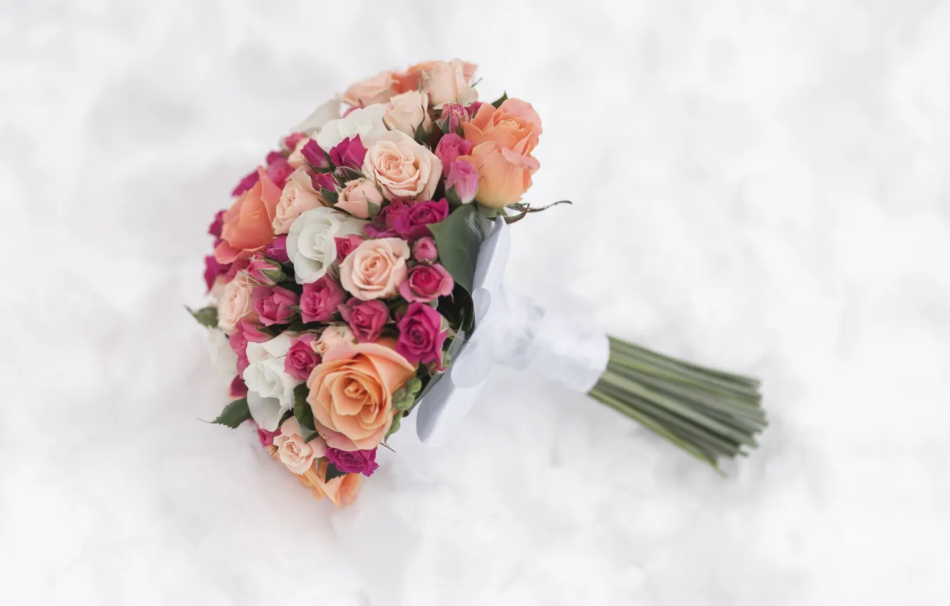 Photo wallpaper flowers, roses, bouquet, pink, flowers, wedding bouquet, bouquet, roses