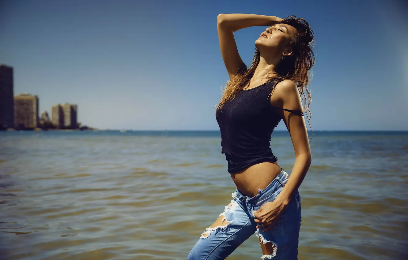 Photo wallpaper girl, Asian, The moon