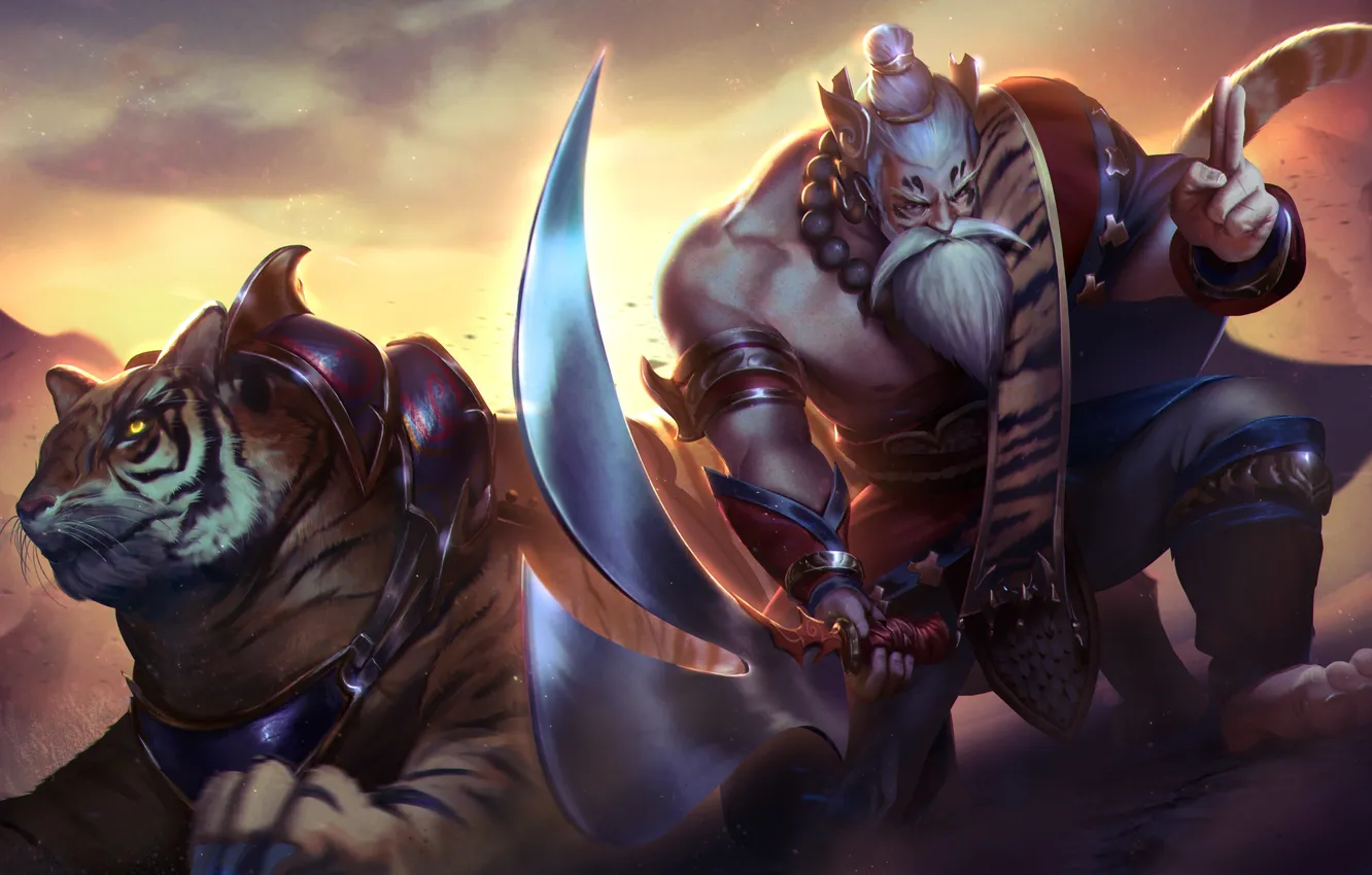 Photo wallpaper tiger, sword, warrior, Heroes of Newerth, Wildsoul, Tiger soul