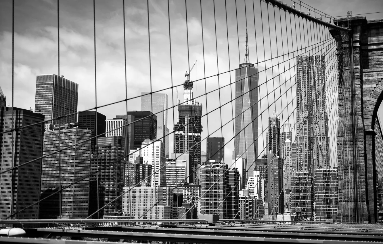 Photo wallpaper building, black and white, Brooklyn, Manhattan, New York City, Brooklyn Bridge