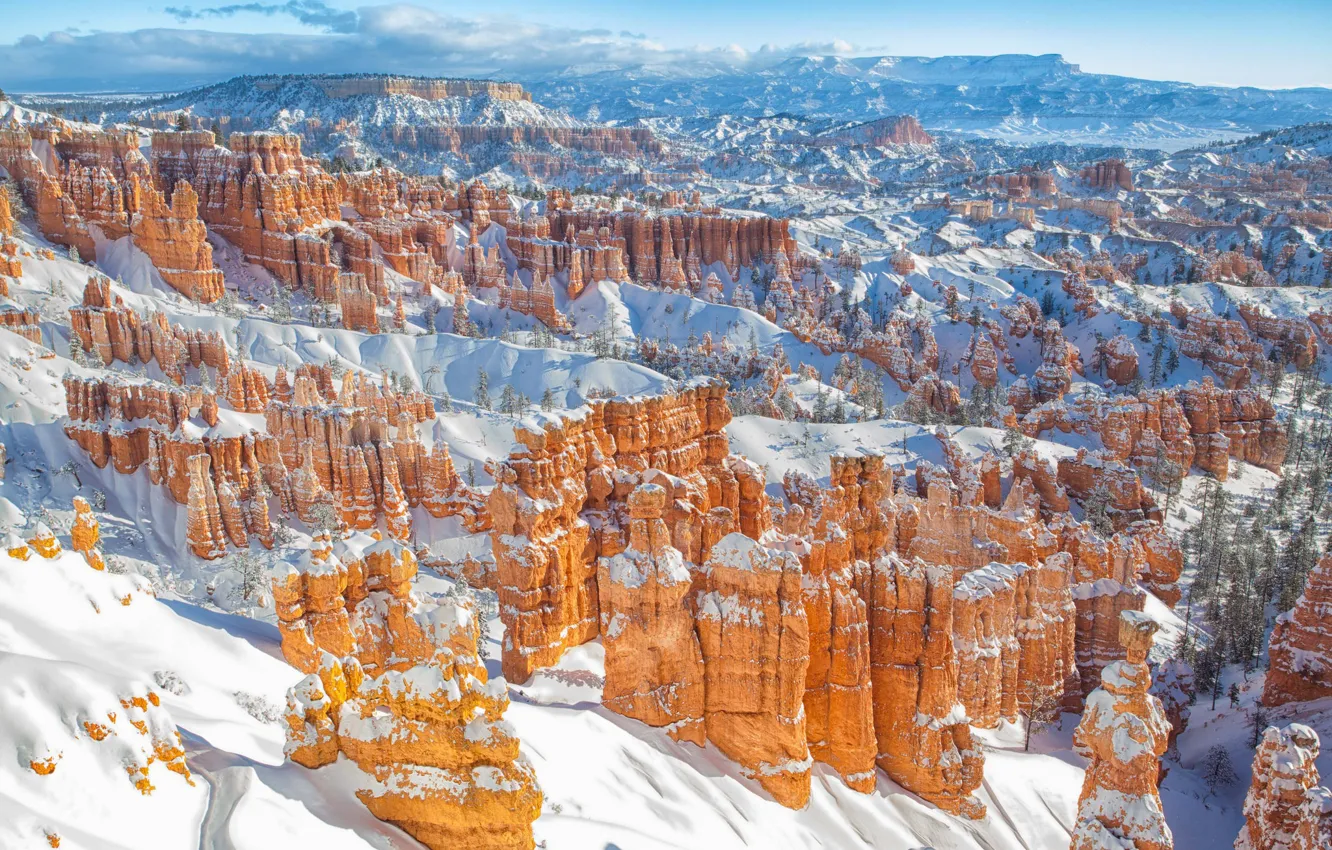Photo wallpaper winter, snow, canyon, Utah, Utah, Bryce Canyon National Park, National Park Bryce Canyon, worse
