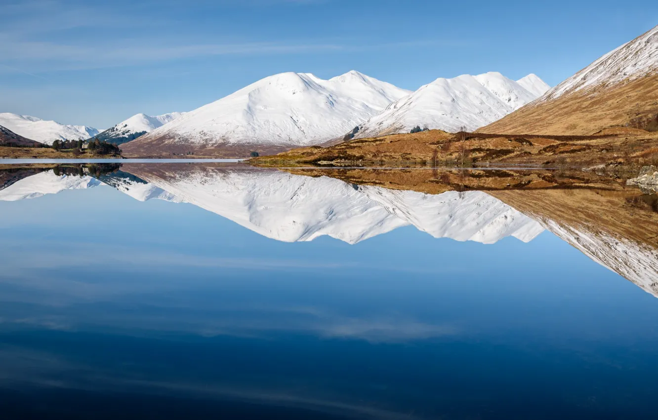 Photo wallpaper the sky, mountains, lake, reflection, Scotland, Scotland, United Kingdom, Cluanie Lodge