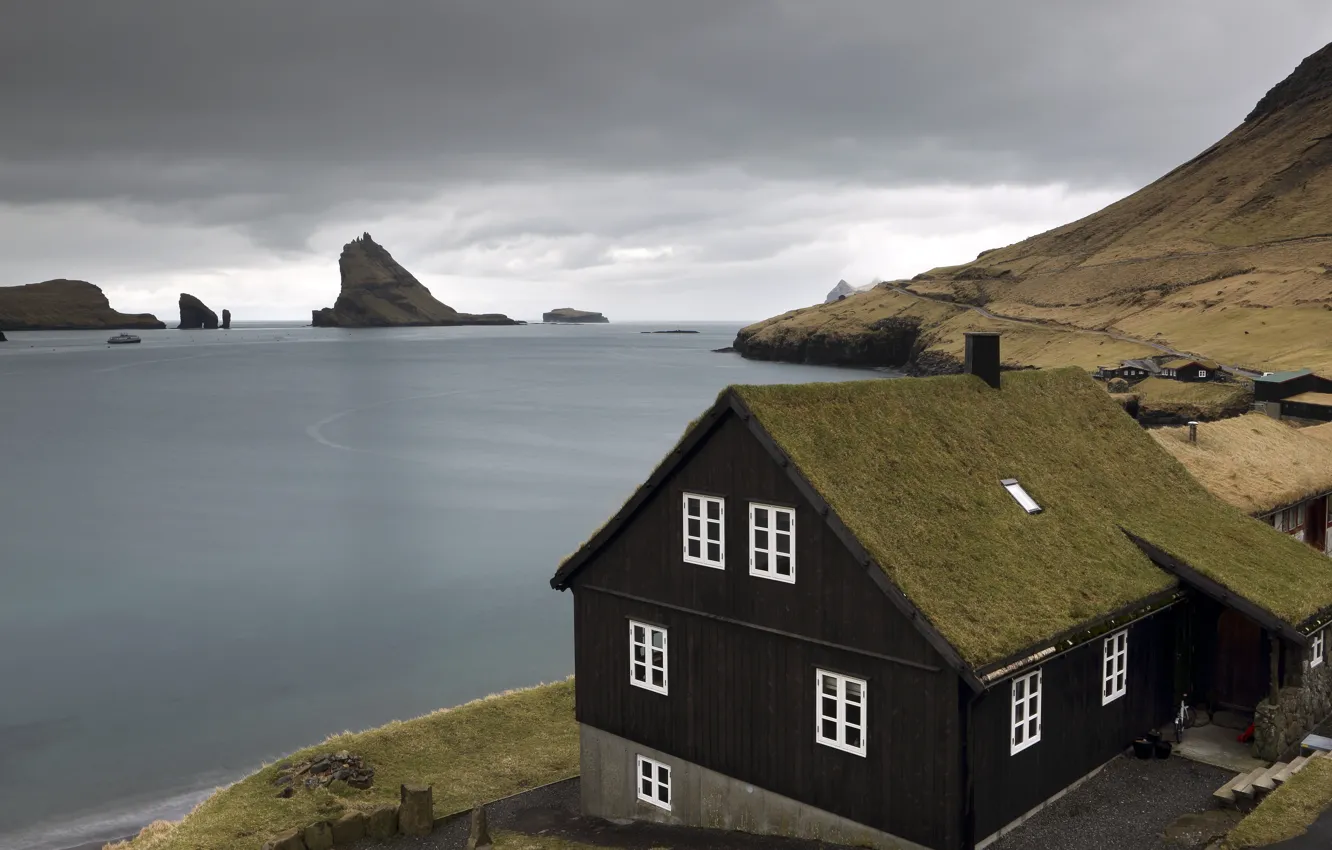 Photo wallpaper sea, house, shore, Faroe islands