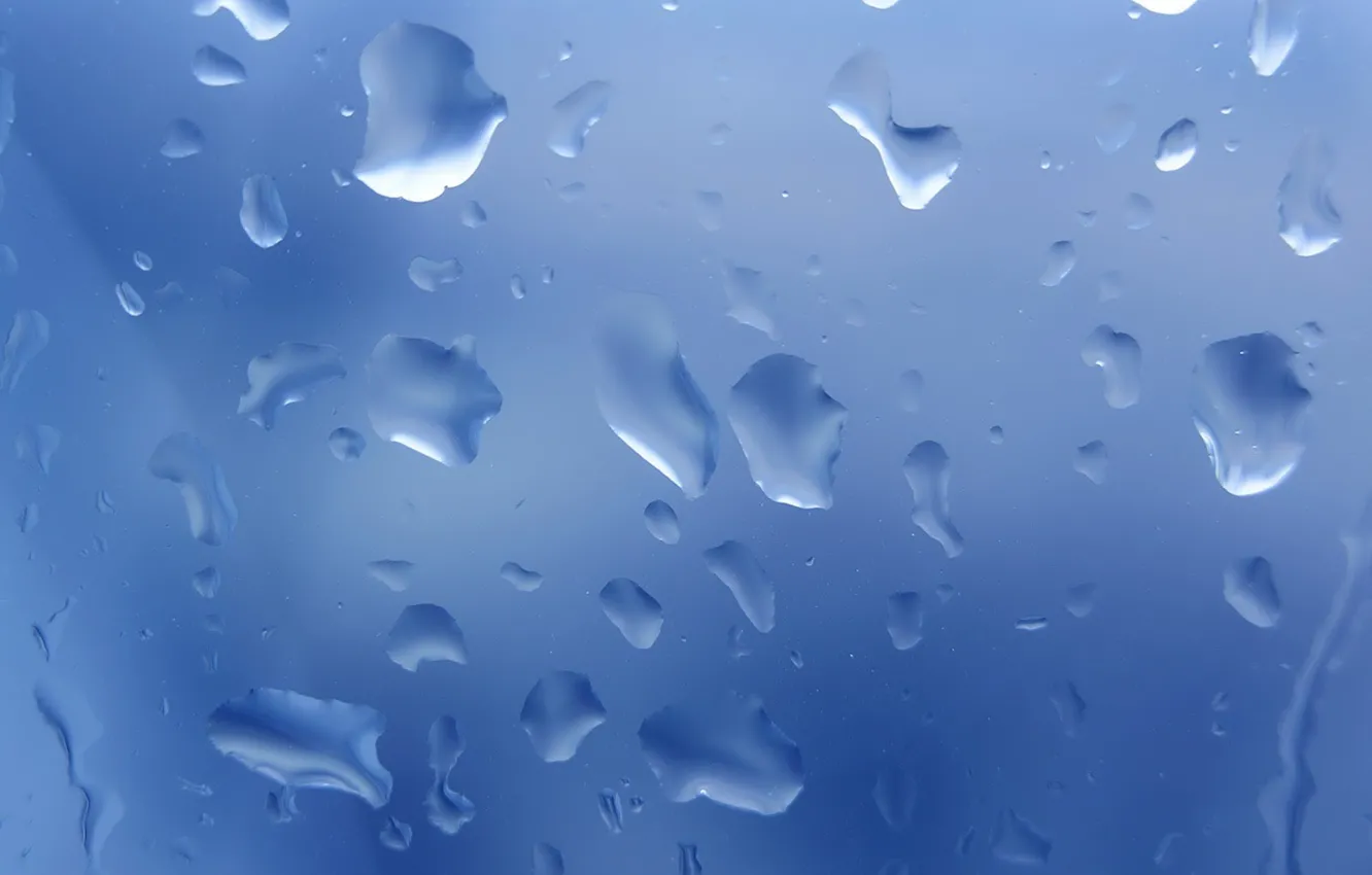 Photo wallpaper drops, wet, blue garbage