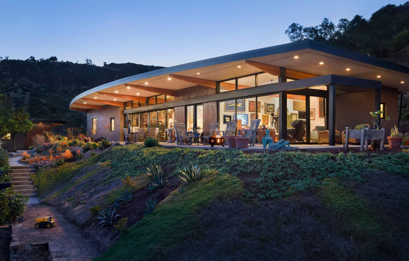 Photo wallpaper Villa, the evening, lighting, architecture, terrace, Santa Barbara, by Blackbird Architects, Mountain Drive Residence