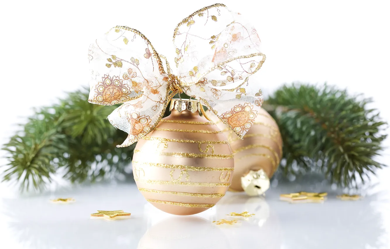 Photo wallpaper toy, new year, ball, spruce, bow
