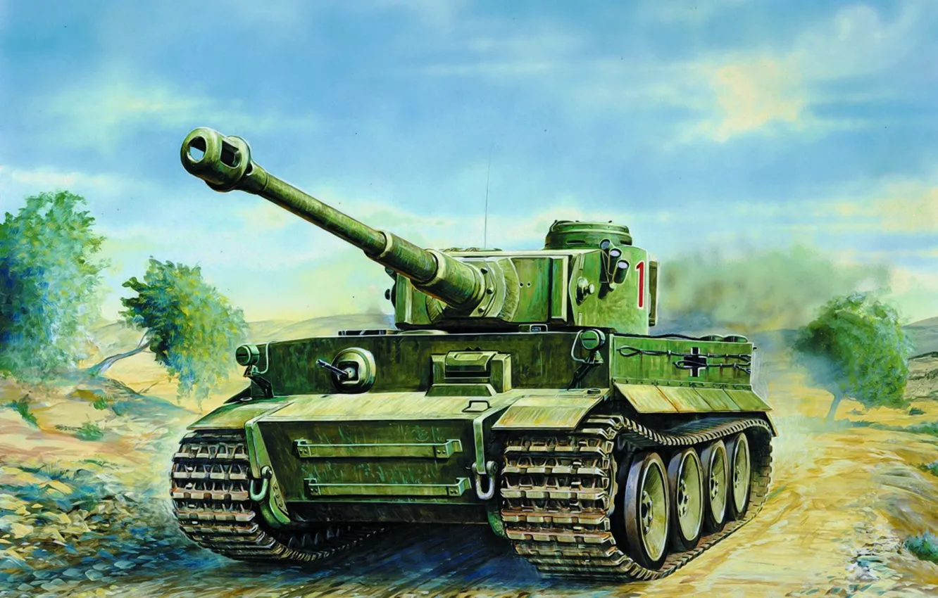 Photo wallpaper war, art, painting, tank, ww2, Panzerkampfwagen VI Tiger