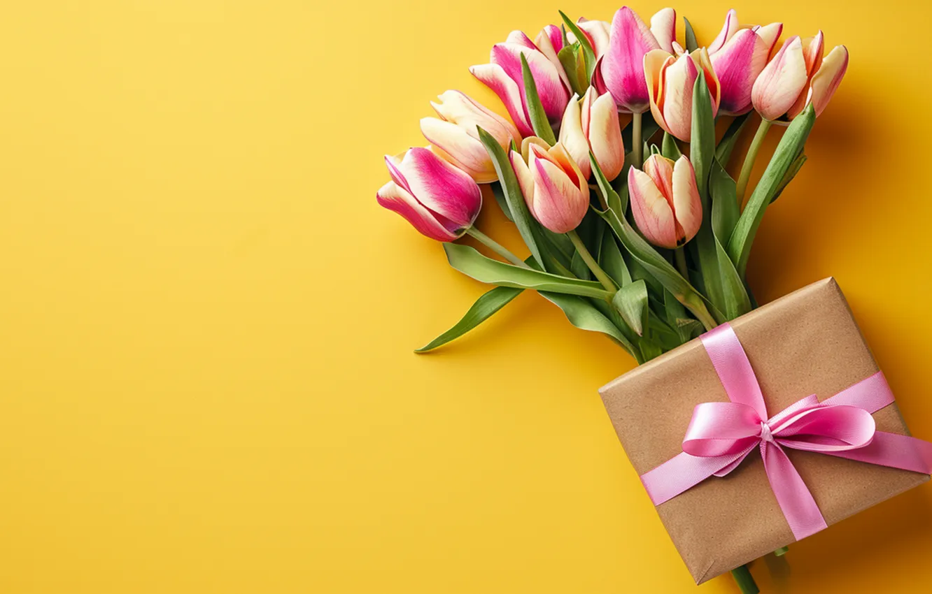 Photo wallpaper bouquet, tulips, pink, blossom, flowers, tulips, spring, bloom