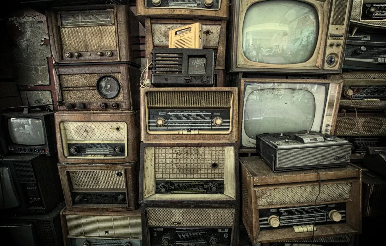 Photo wallpaper radio, TV, tape