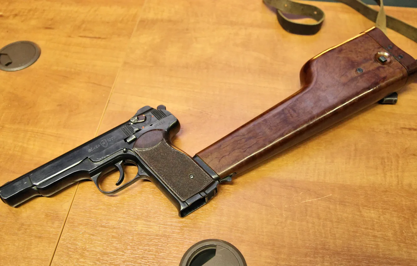 Photo wallpaper gun, automatic, APS, Stechkin, 9mm, holster-butt