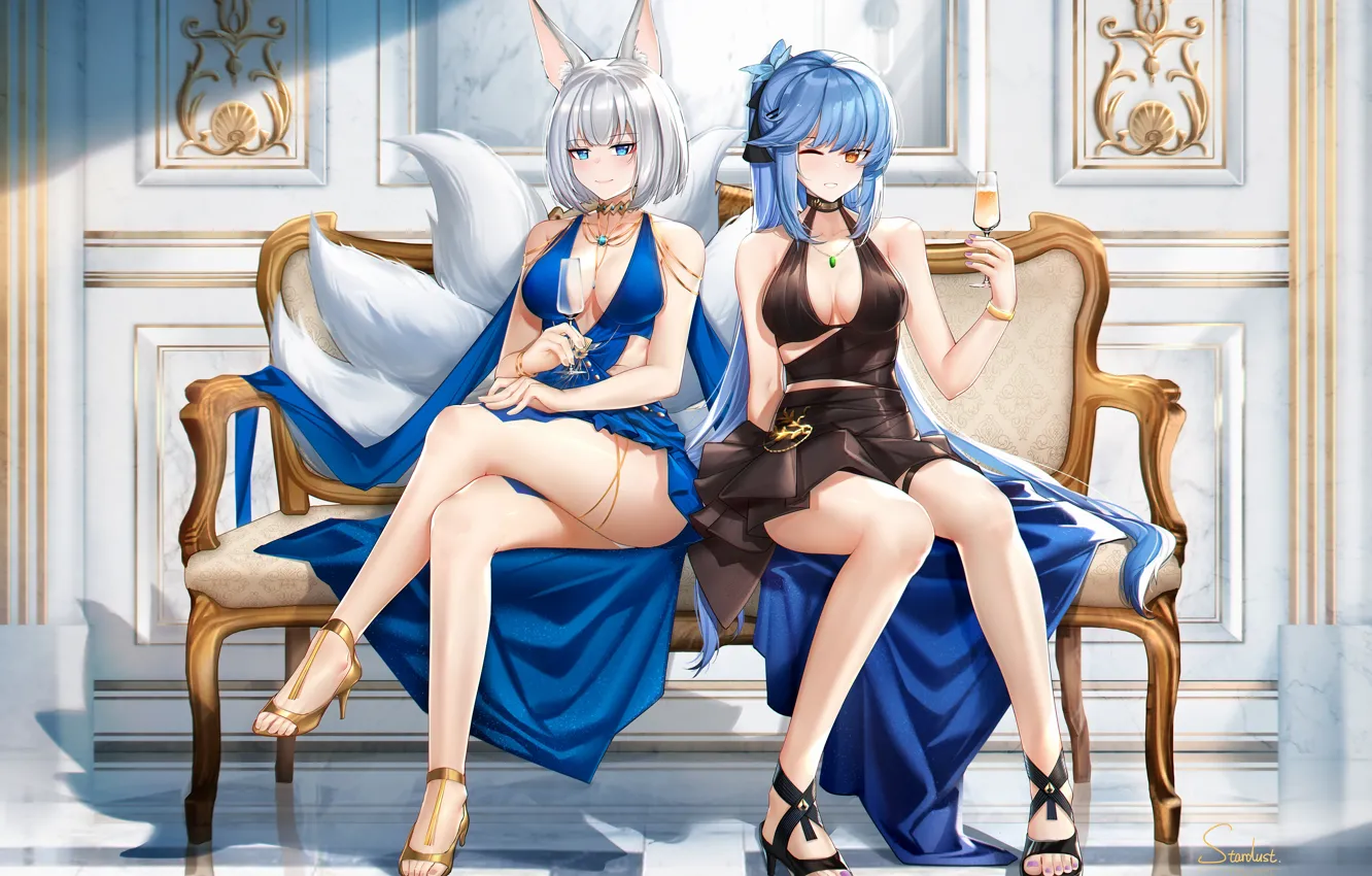 Photo wallpaper sexy, cleavage, long hair, dress, legs, girls, boobs, animal ears