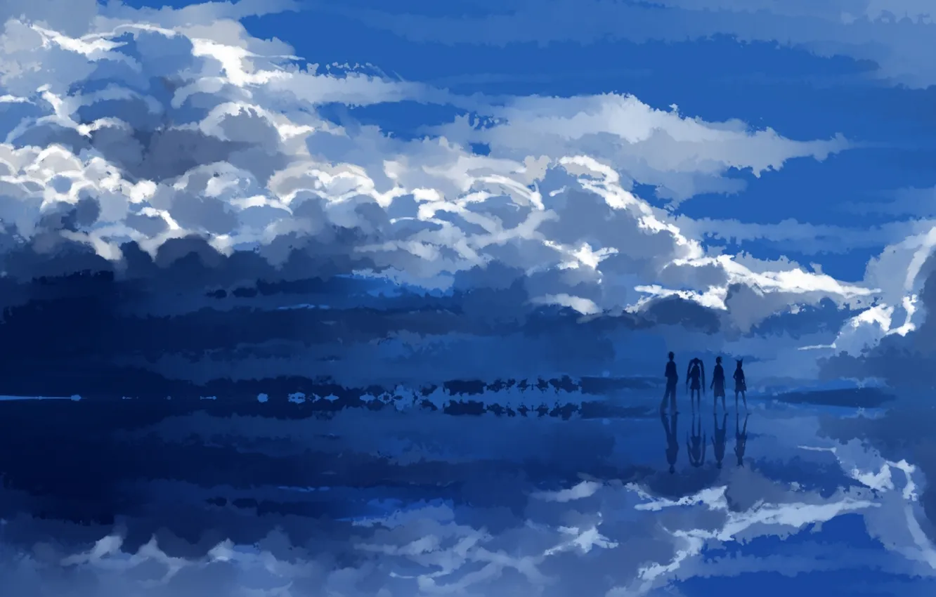 Photo wallpaper the sky, clouds, reflection, girls, anime, art, guys, vocaloid