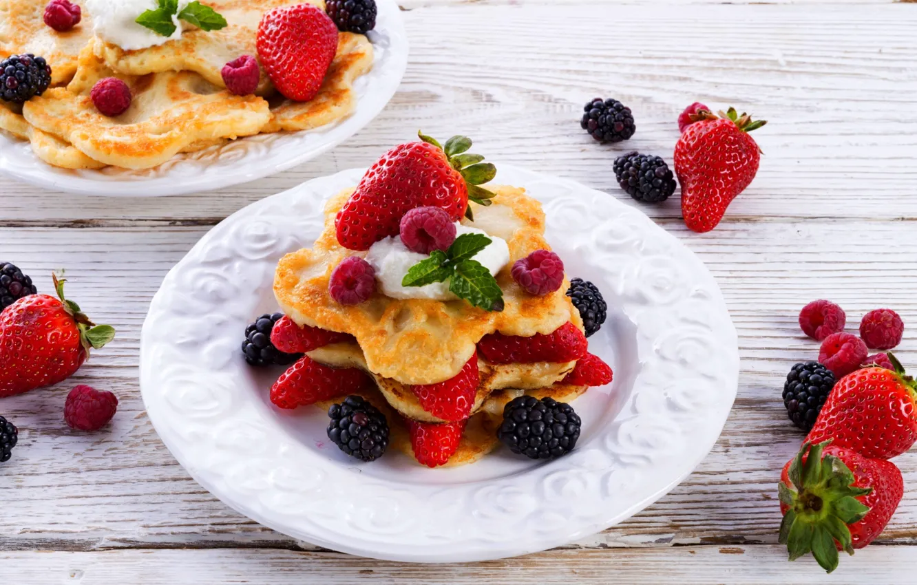 Photo wallpaper berries, food, fruit, pancakes, food, BlackBerry, fruit, sweet
