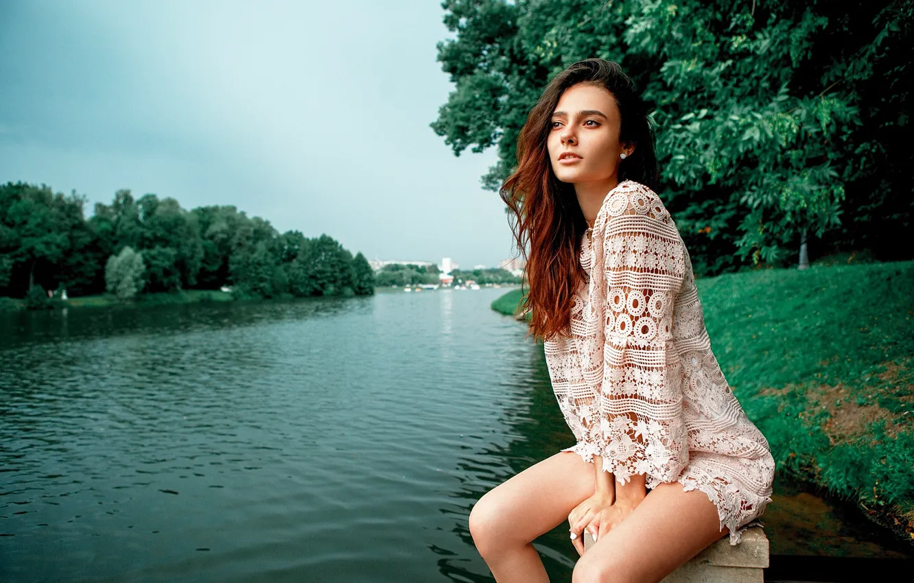 Photo wallpaper water, girl, pose, legs, sitting, Alexander Urmashev
