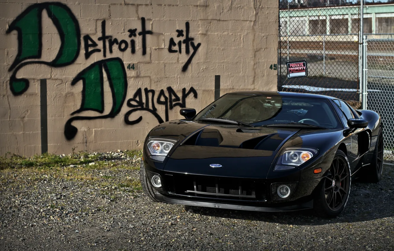 Photo wallpaper wall, black, the inscription, the fence, wheels, ford, black, Ford
