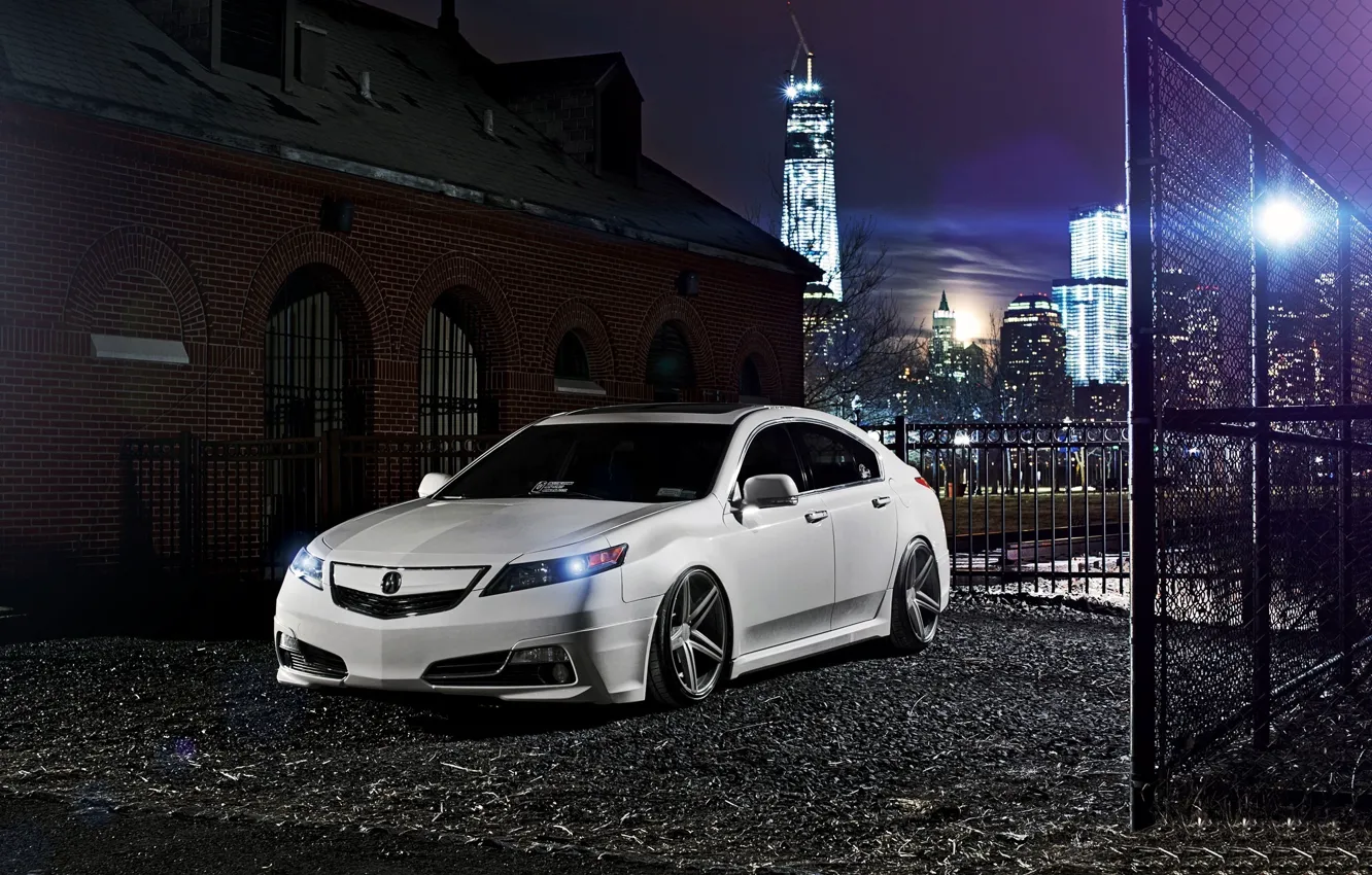 Photo wallpaper night, the city, tuning, white, honda, Honda, accord, chord