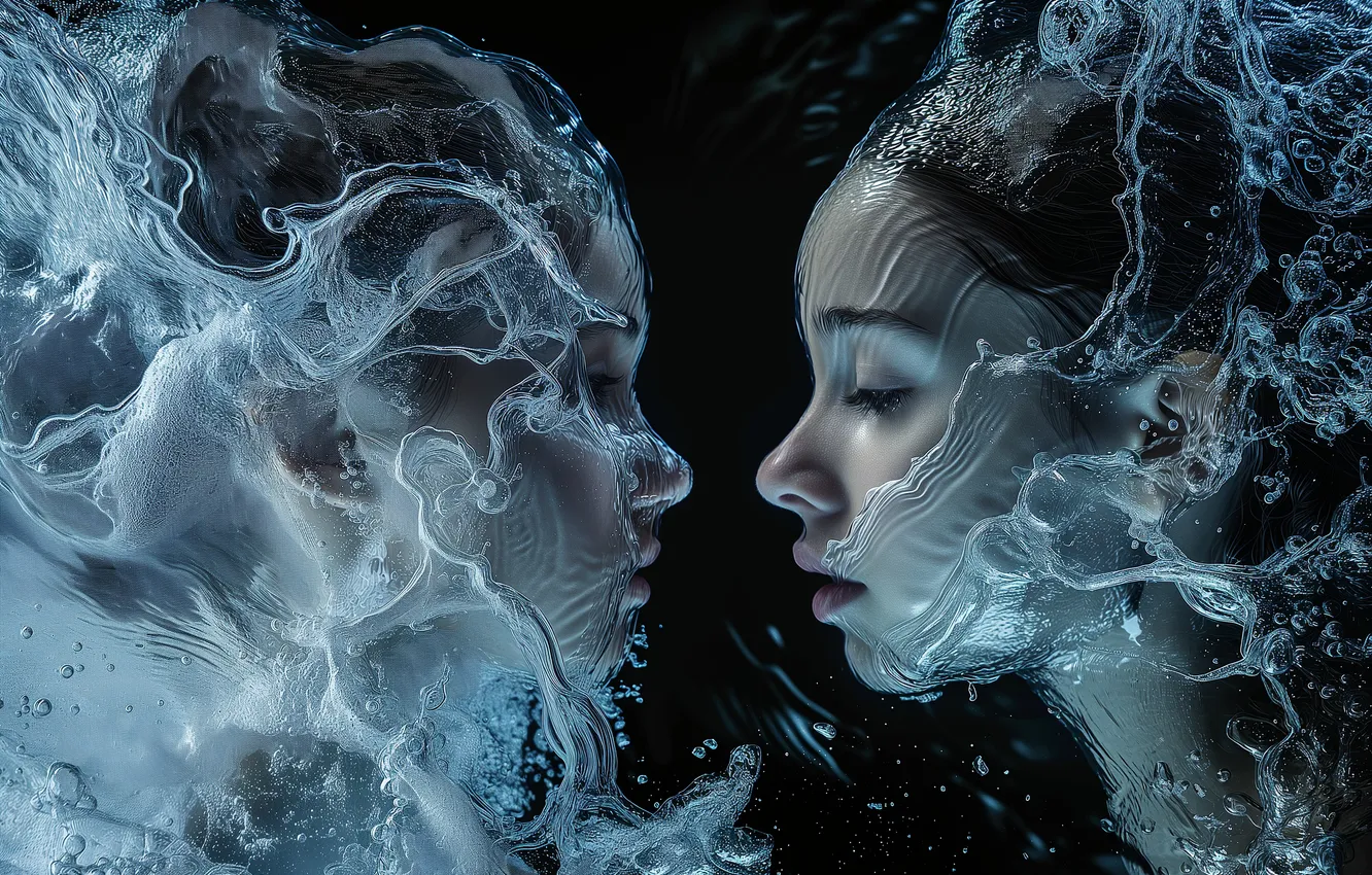 Photo wallpaper look, water, face, portrait, girl, AI art, neural network