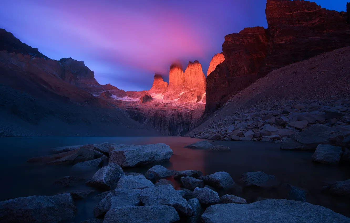 Wallpaper Landscape, Sunrise, Chile, Patagonia, Mirador Las Torres