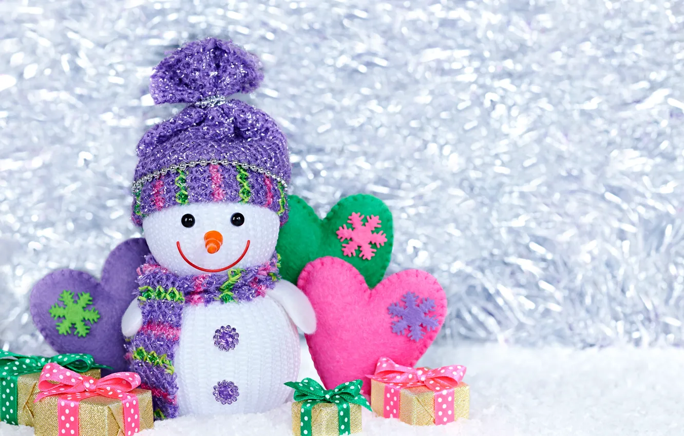 Photo wallpaper winter, toy, heart, new year, Christmas, snowman, Christmas, winter