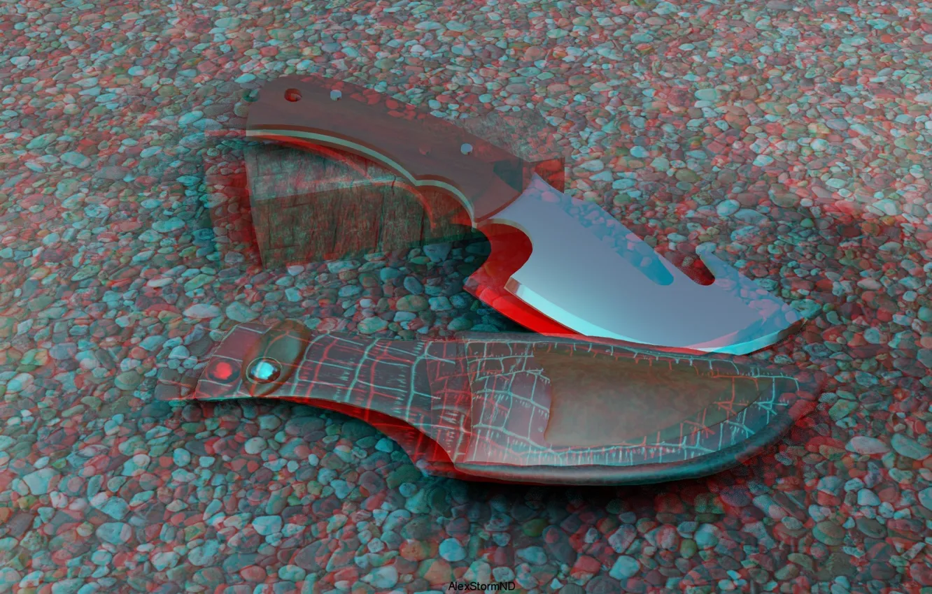 Photo wallpaper knife, render, sheath, AlexStormND, Anaglyph