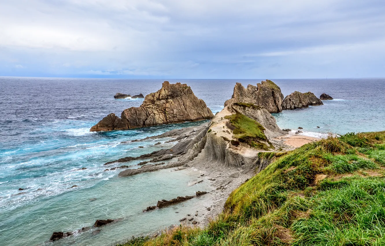 Photo wallpaper sea, landscape, nature, rocks, Spain