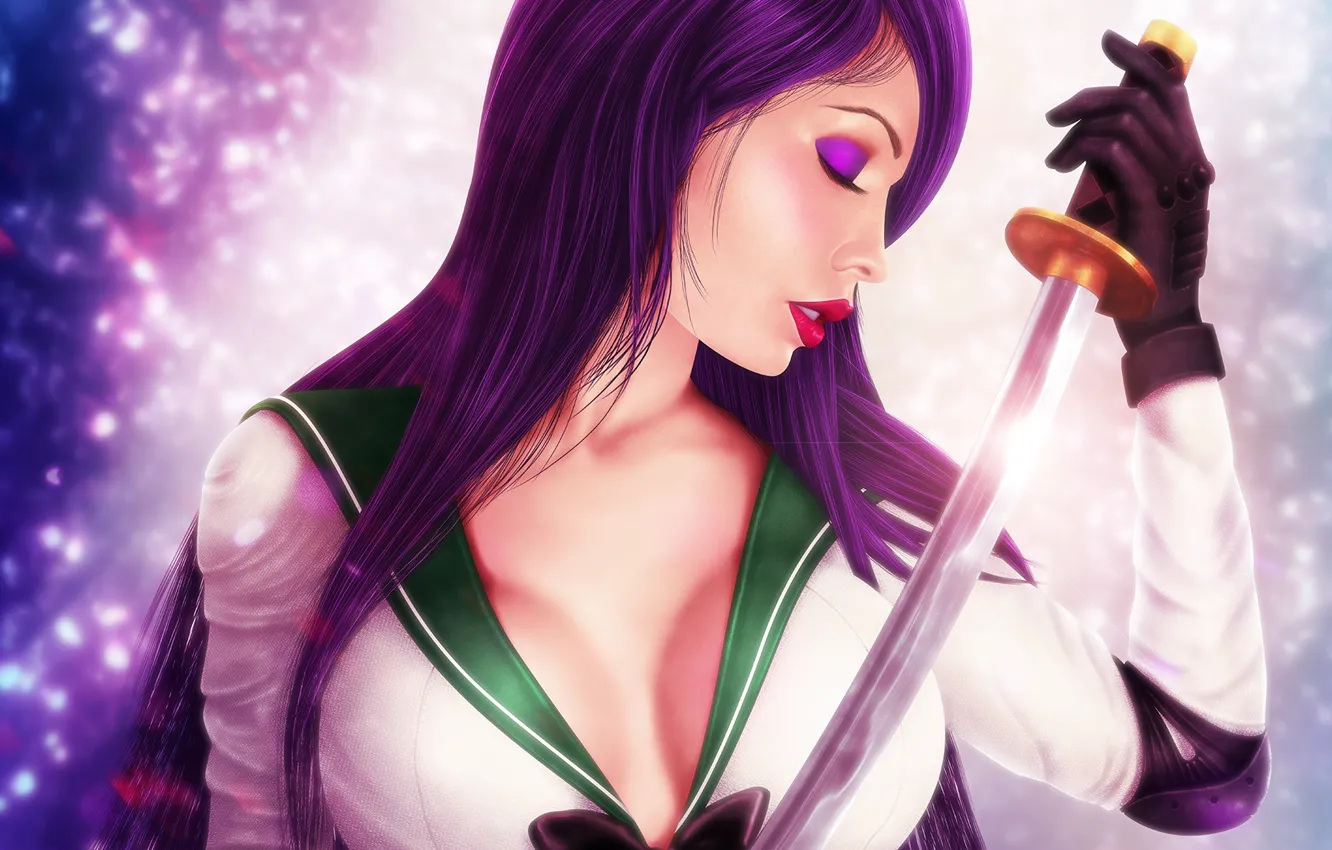 Photo wallpaper chest, girl, face, sword, art, Highschool of the Dead, Saeko Busujima