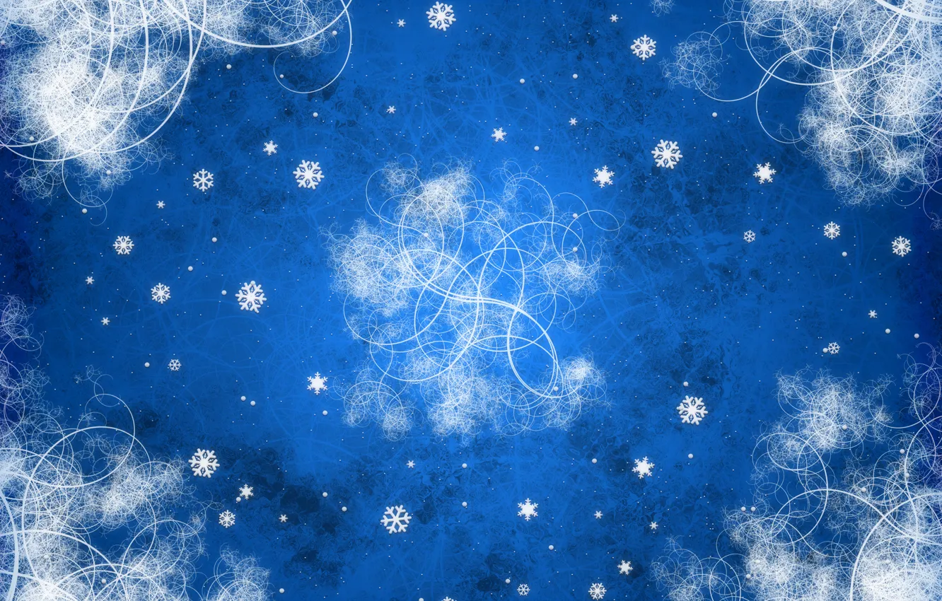 Photo wallpaper snowflakes, blue, patterns, curls, new year