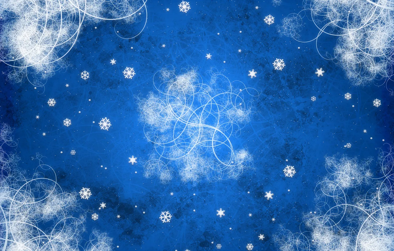 Photo wallpaper snowflakes, blue, pattern, curls, new year