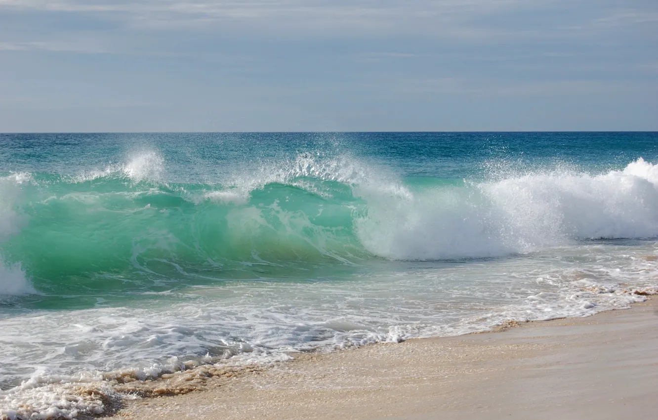 Photo wallpaper sand, sea, wave, beach, the sky, water, landscape, shore