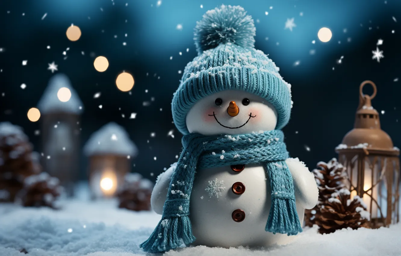 Photo wallpaper winter, snow, decoration, snowflakes, New Year, Christmas, snowman, new year