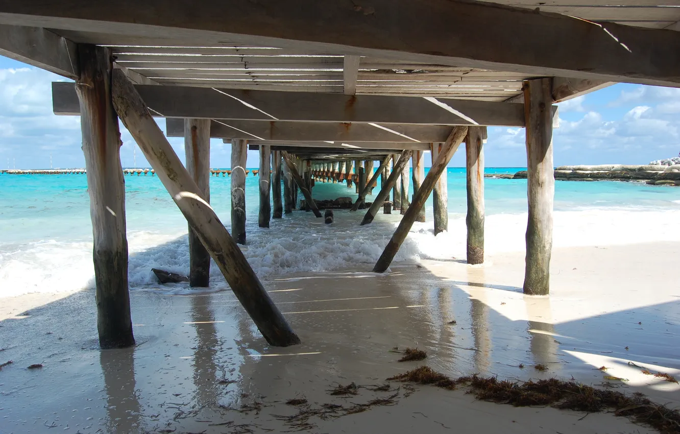 Photo wallpaper sea, water, bridge, the ocean