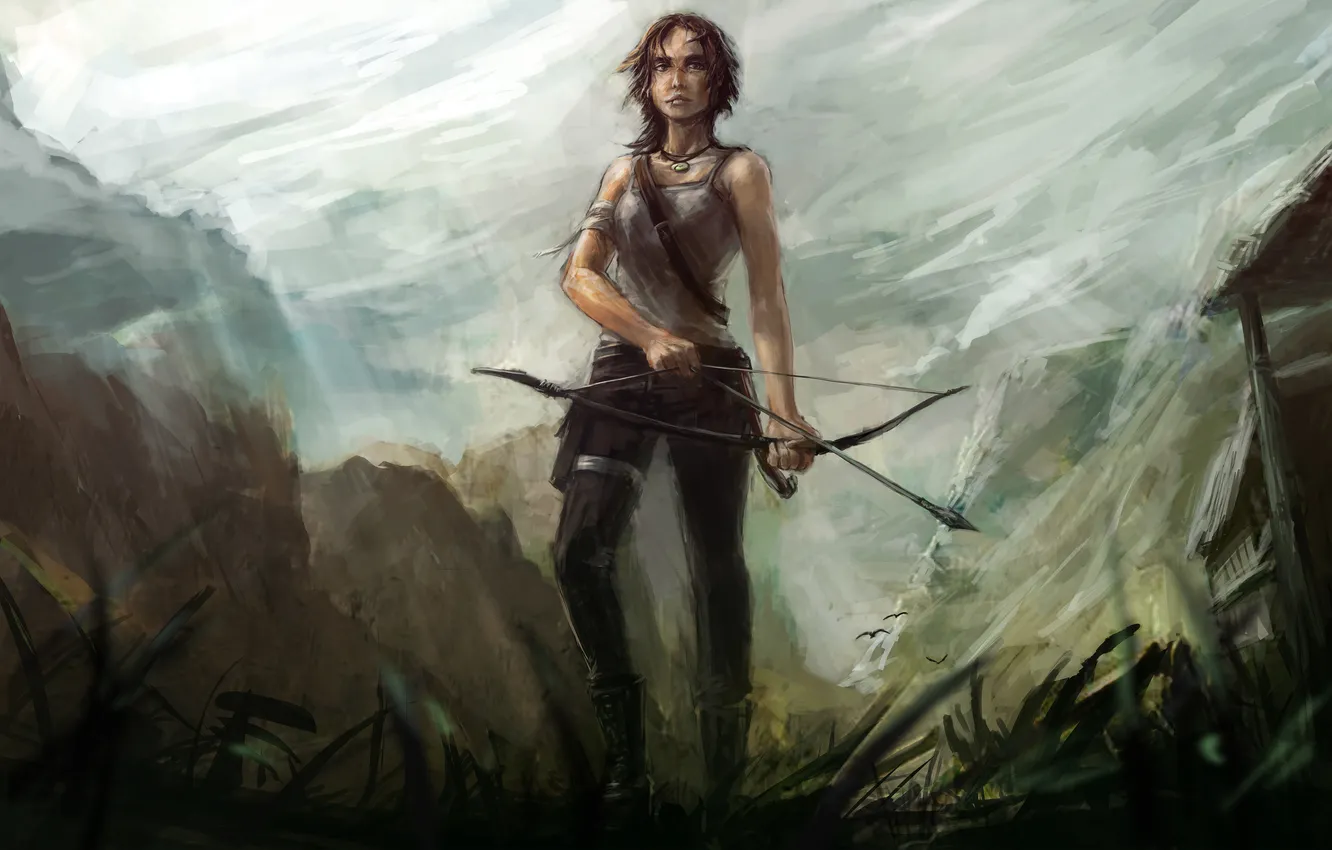 Photo wallpaper girl, figure, bow, Tomb Raider, Lara Croft, fan art
